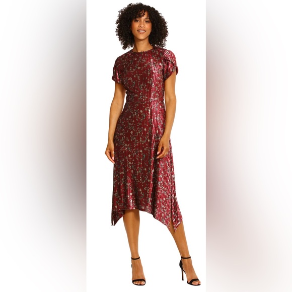 Maggy London Women's Tulip Sleeve Shark Bite Hem Midi Dress - Picture 2 of 9